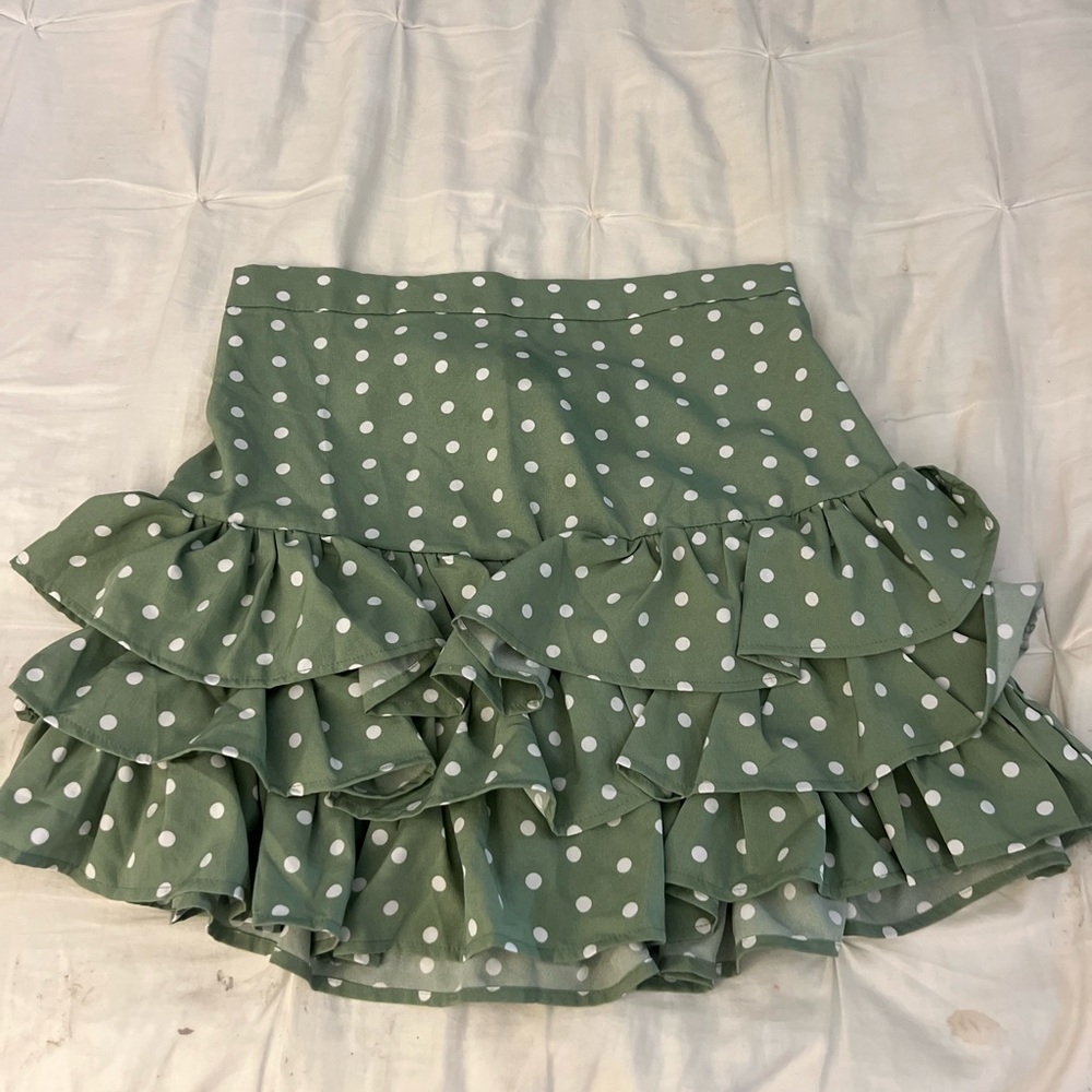 Green Polka Dot Ruffle Skirt